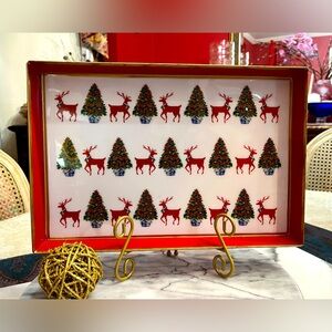 Jaye's Studio + WH Hostess Reindeer Enameled Tray w gold feet & edging Xmas